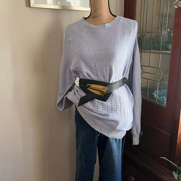 Vintage Gloria Vanderbilt Knit Sweater Size L Lilac Pointelle Crewneck Women 80s - Picture 16 of 16